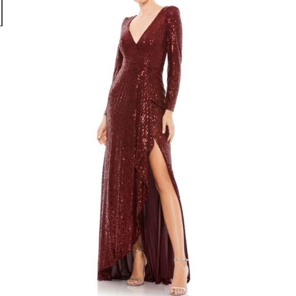 MAC DUGGAL Sexy Formal Wedding Guest Prom Cocktail Long Sleeve Gown • size 6